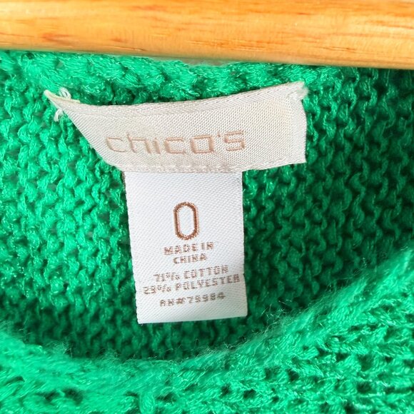 Chicos Green Knit Short Sleeve Fringe Top 0 - Picture 2 of 4